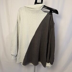 BiBi! Cold Shoulder Asymmetrical Knit Sweater XL Gray Two Tone Pullover